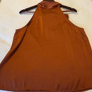 Aritzia Wilfred Rust Orange Tie Neck Sleeveless Top Sz Large NWOT
